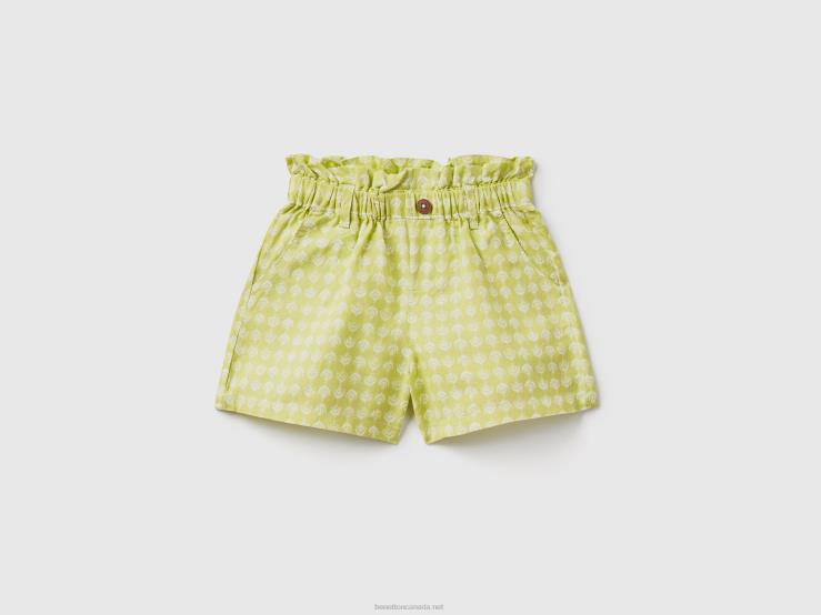 Paperbag Shorts In Linen Blend B4BF5711 Benetton Kids Lime