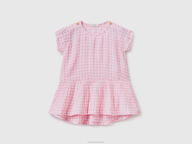 Vichy Dress In Pure Cotton B4BF3285 Benetton Kids White