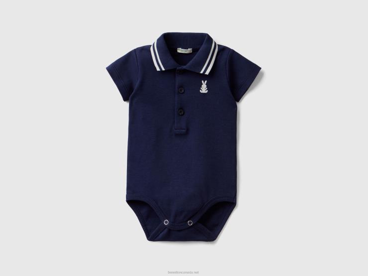Bodysuit Polo In Organic Cotton B4BF3170 Benetton Kids Dark Blue