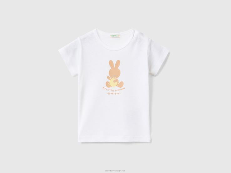 T-Shirt In 100% Organic Cotton B4BF5842 Benetton Kids White