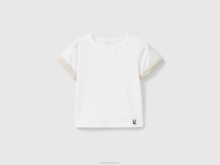 T-Shirt With Striped Lapels B4BF3112 Benetton Kids Creamy White