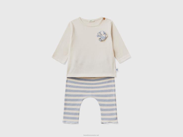 T-Shirt And Trousers Outfit B4BF3083 Benetton Kids Beige