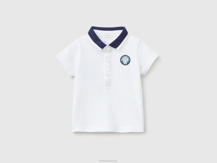 Short Sleeve Polo With Patch B4BF3218 Benetton Kids White