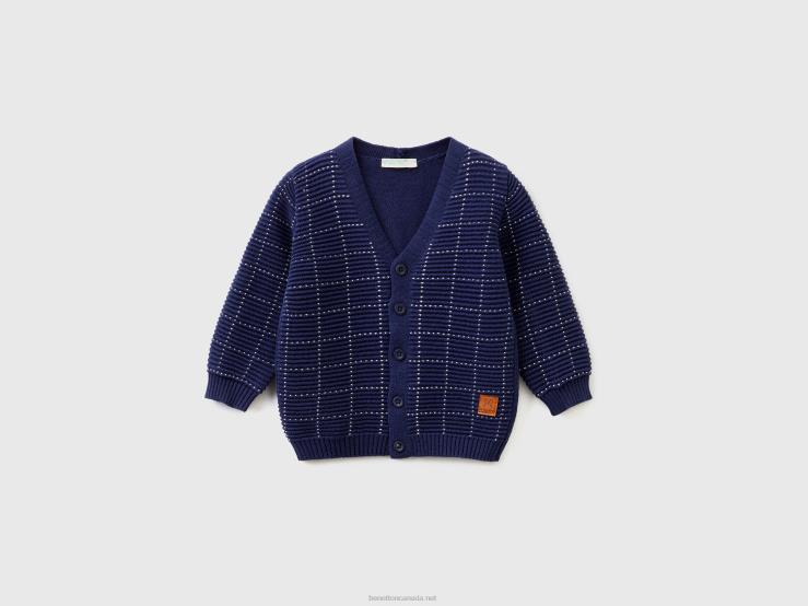 Cardigan With Checked Inlay B4BF3460 Benetton Kids Dark Blue
