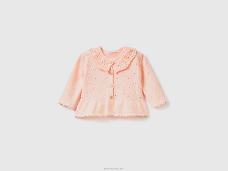 Cardigan With Tricot Collar B4BF3458 Benetton Kids Soft Pink