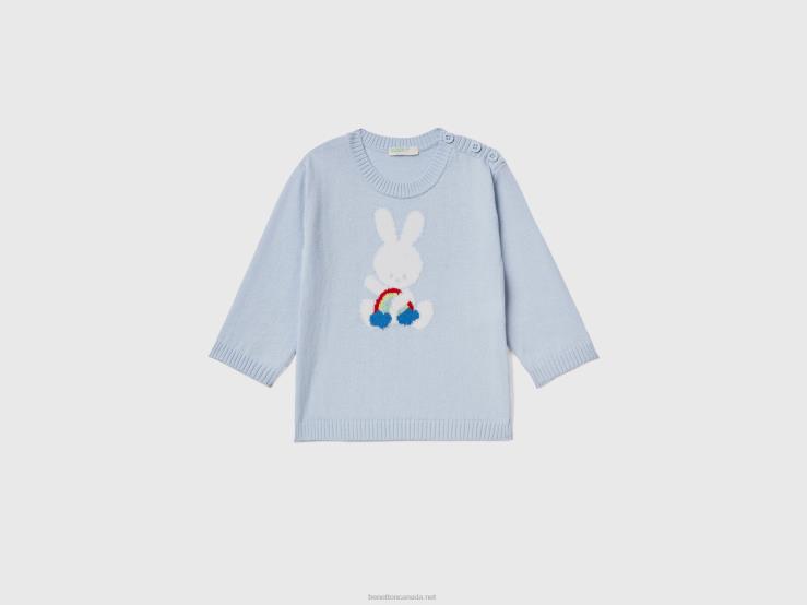 Cotton Sweater With Inlay B4BF6121 Benetton Kids Sky Blue