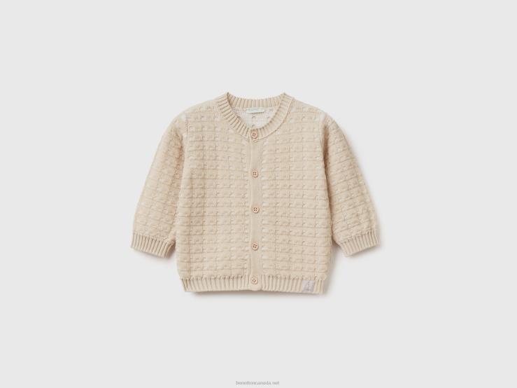 Knit Cardigan With Buttons B4BF6117 Benetton Kids Beige