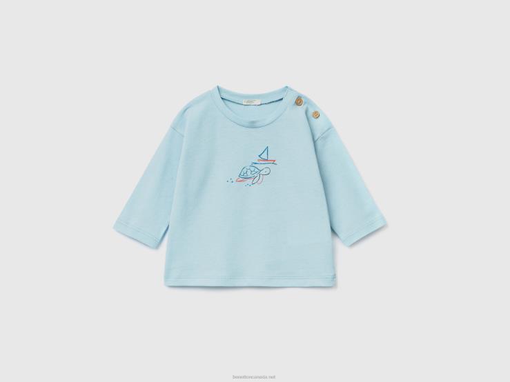100% Cotton T-Shirt With Print B4BF3149 Benetton Kids Turquoise