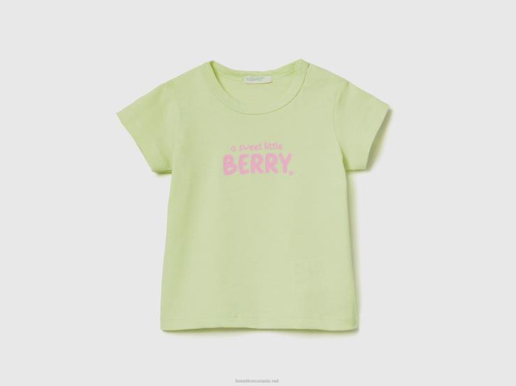Organic Cotton T-Shirt With Print B4BF5803 Benetton Kids Lime