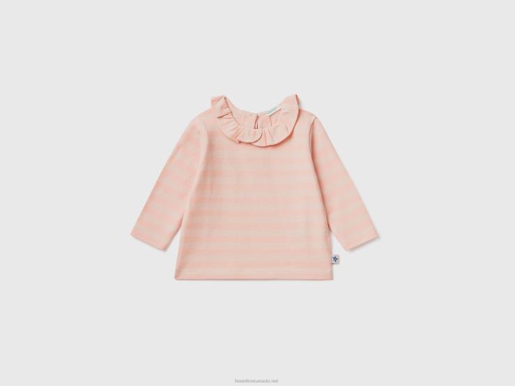 Striped T-Shirt With Collar B4BF3165 Benetton Kids Pink