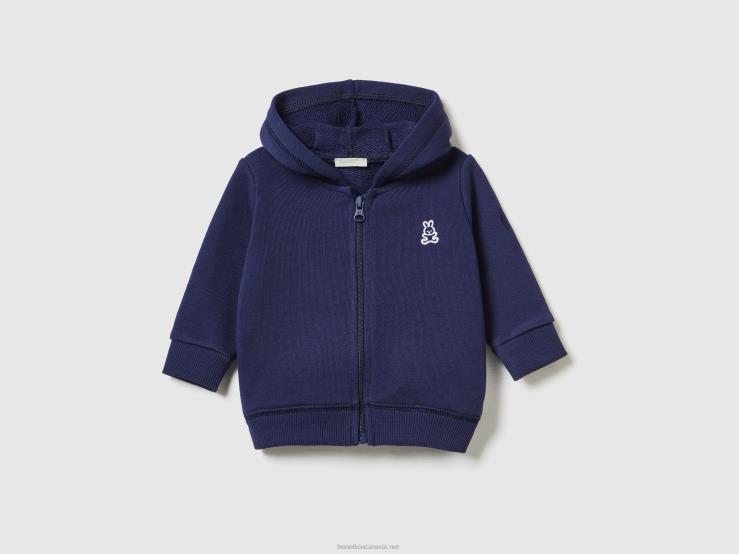 Sweatshirt With Hood In Organic Cotton B4BF5864 Benetton Kids Dark Blue