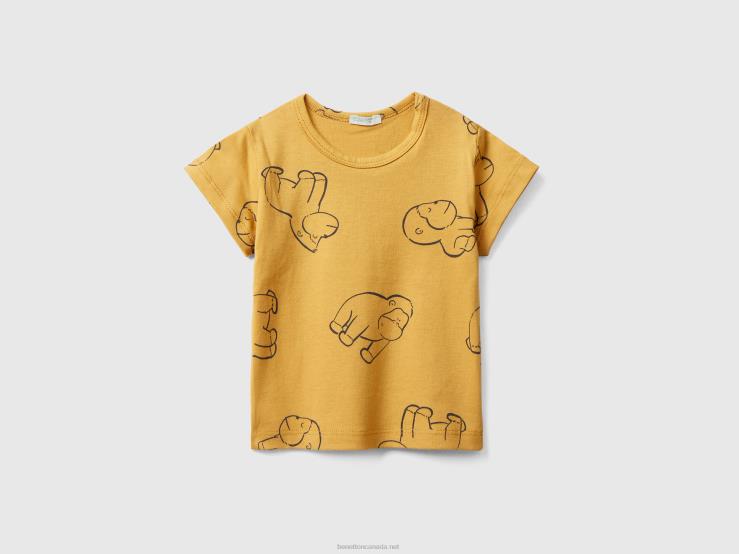 T-Shirt With Patterned Print B4BF3168 Benetton Kids Mustard