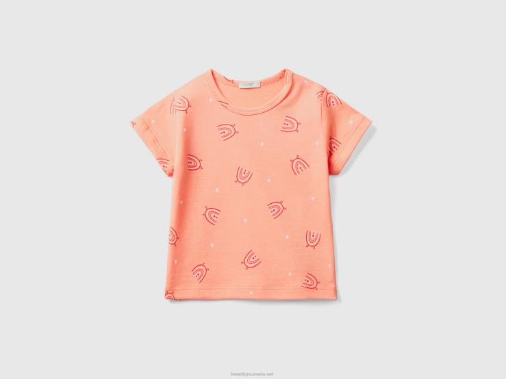 T-Shirt With Patterned Print B4BF5845 Benetton Kids Salmon