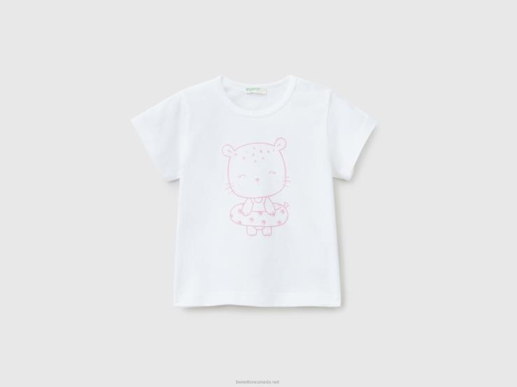 T-Shirt With Print In Organic Cotton B4BF5811 Benetton Kids White
