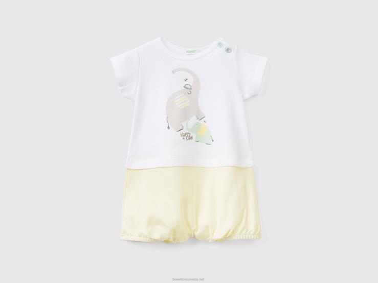 Color Block Onesie In Organic Cotton B4BF3194 Benetton Kids Vanilla