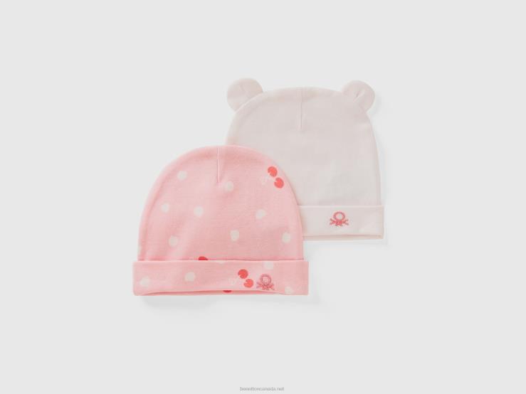 Two Caps In Organic Cotton B4BF5963 Benetton Kids Pink
