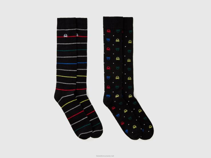 Two Pack Of High Jacquard Socks B4BF1501 Benetton Men Black
