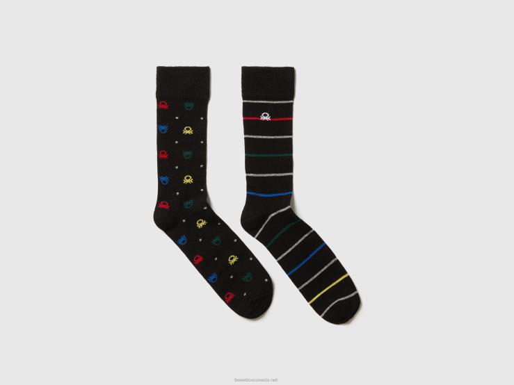 Two Pairs Of Socks In Stretch Organic Cotton Blend B4BF1492 Benetton Men Black