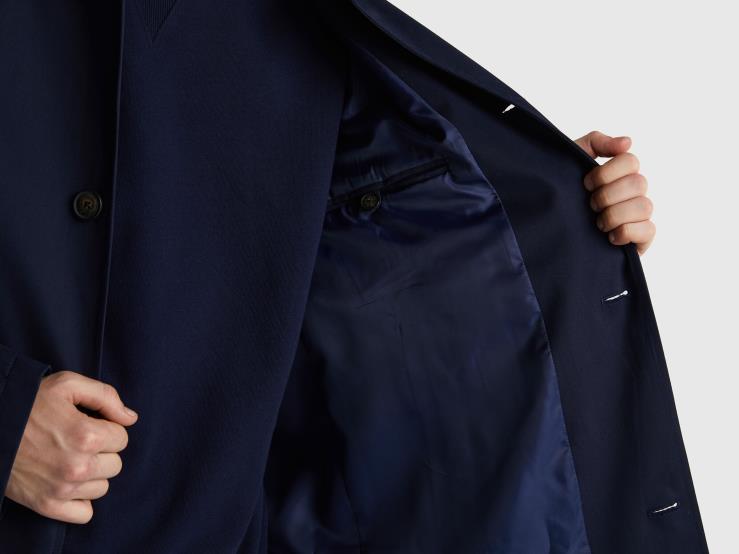 Coat Lined In Cotton B4BF4434 Benetton Men Dark Blue