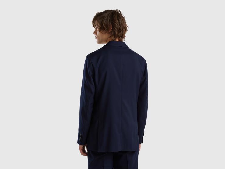 Slim Fit Blazer In Viscose Blend B4BF4435 Benetton Men Dark Blue