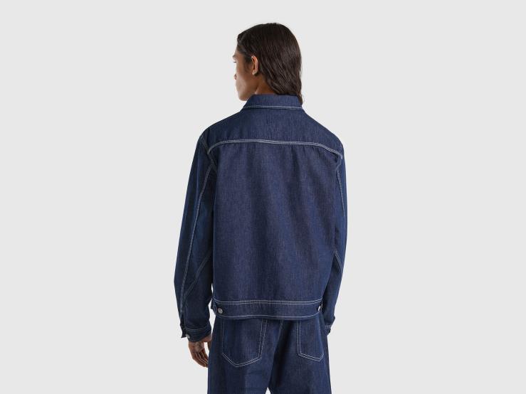 Rider Jacket With Zip B4BF1186 Benetton Men Dark Blue