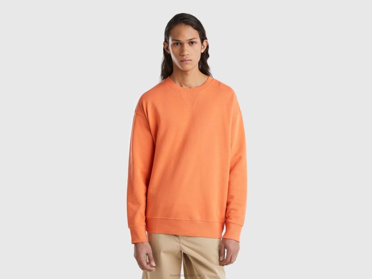 100% Cotton Crew Neck Sweater B4BF1322 Benetton Men Orange