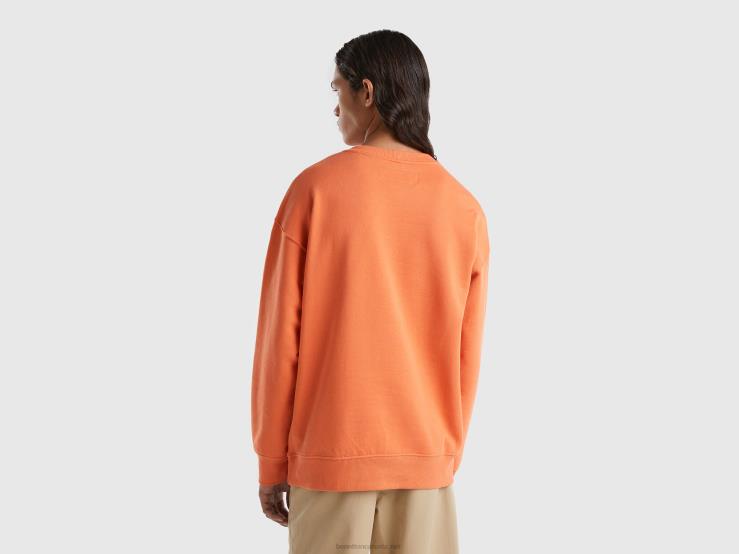 100% Cotton Crew Neck Sweater B4BF1322 Benetton Men Orange