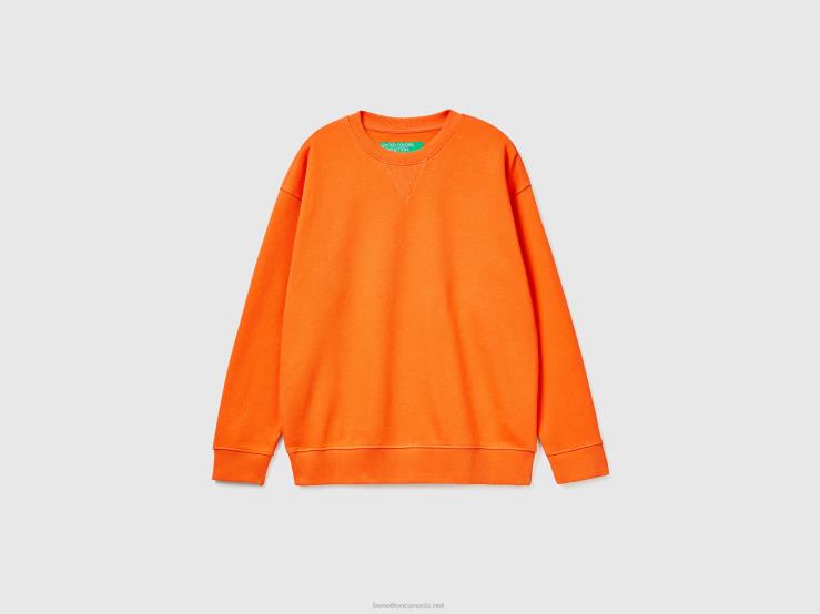 100% Cotton Crew Neck Sweater B4BF1322 Benetton Men Orange