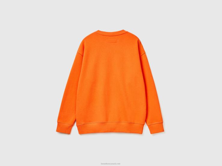 100% Cotton Crew Neck Sweater B4BF4513 Benetton Men Orange