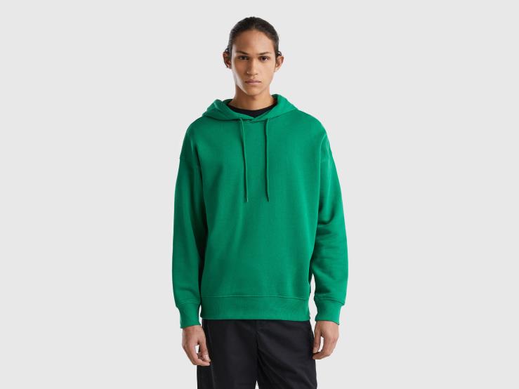 100% Cotton Hoodie B4BF1338 Benetton Men Dark Green