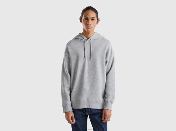 100% Cotton Hoodie B4BF4528 Benetton Men Light Gray