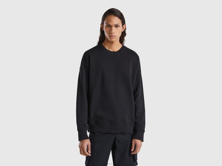 100% Cotton Pullover Sweatshirt B4BF1335 Benetton Men Black