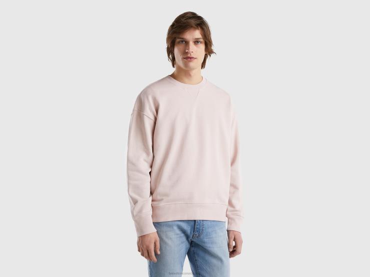100% Cotton Pullover Sweatshirt B4BF4521 Benetton Men Soft Pink