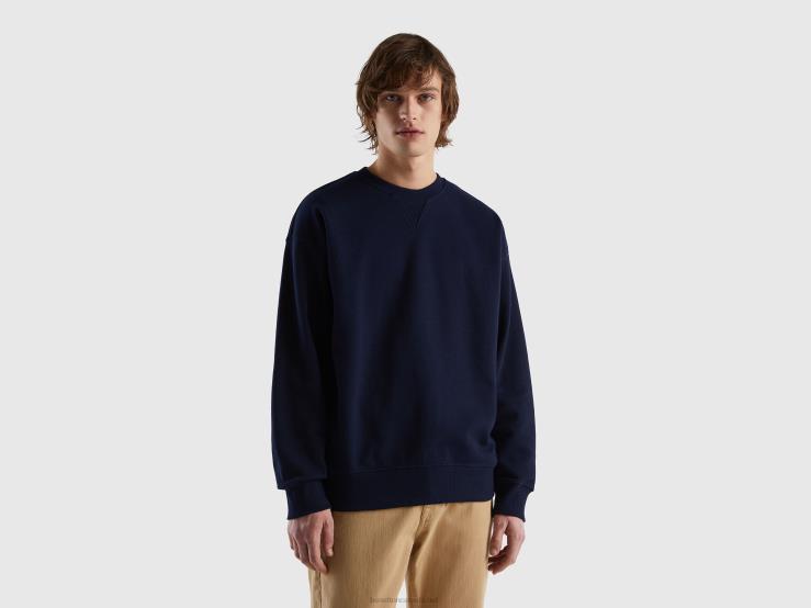 100% Cotton Pullover Sweatshirt B4BF4530 Benetton Men Dark Blue