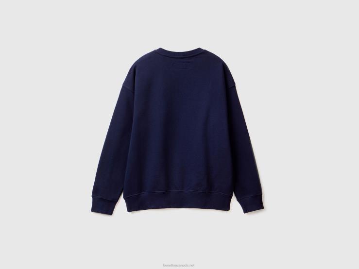100% Cotton Pullover Sweatshirt B4BF4530 Benetton Men Dark Blue
