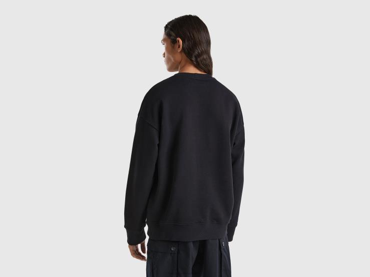 100% Cotton Pullover Sweatshirt B4BF4532 Benetton Men Black