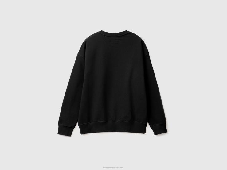 100% Cotton Pullover Sweatshirt B4BF4532 Benetton Men Black
