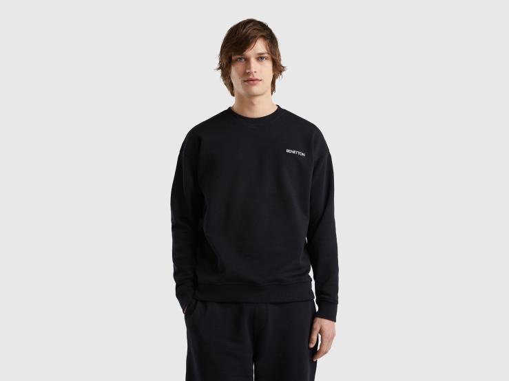 Crew Neck Sweatshirt With Logo Print B4BF1308 Benetton Men Black