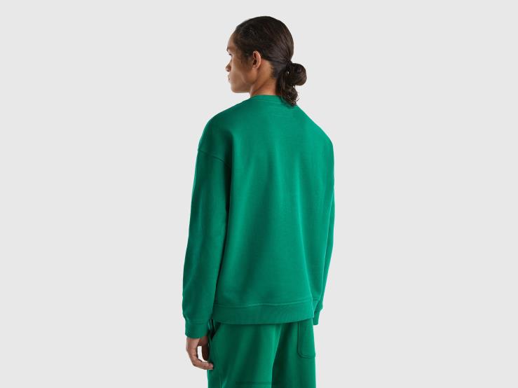 Crew Neck Sweatshirt With Logo Print B4BF1314 Benetton Men Dark Green