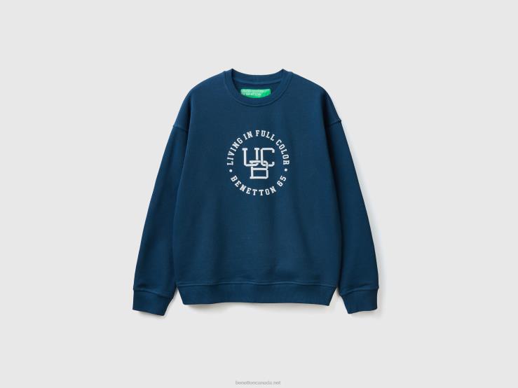 Crew Neck Sweatshirt With Logo Print B4BF4509 Benetton Men Air Force Blue