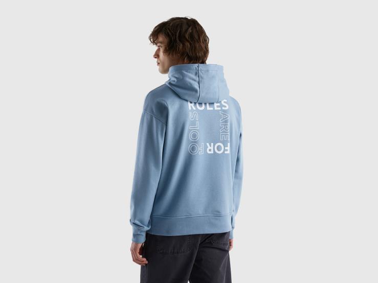 Printed Hoodie B4BF1315 Benetton Men Air Force Blue