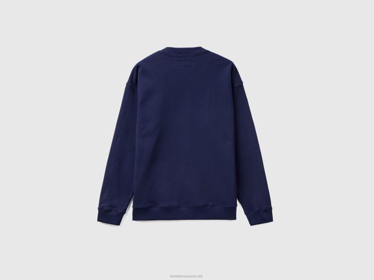 Warm Hoodie With Print B4BF1311 Benetton Men Dark Blue