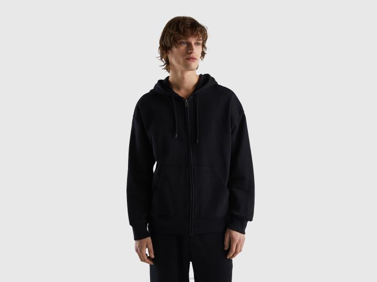 Zip-Up Hoodie In Cotton B4BF1331 Benetton Men Black