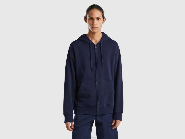 Zip-Up Hoodie In Cotton B4BF1332 Benetton Men Dark Blue
