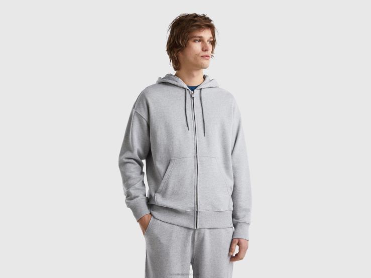 Zip-Up Hoodie In Cotton B4BF4523 Benetton Men Light Gray