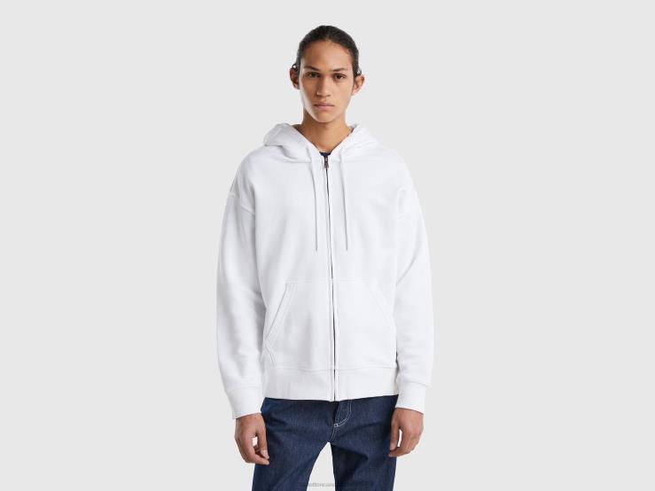 Zip-Up Hoodie In Cotton B4BF4531 Benetton Men White