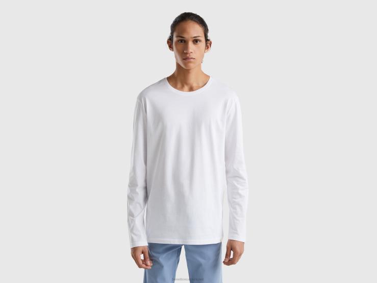 Long Sleeve Pure Cotton T-Shirt B4BF1282 Benetton Men White