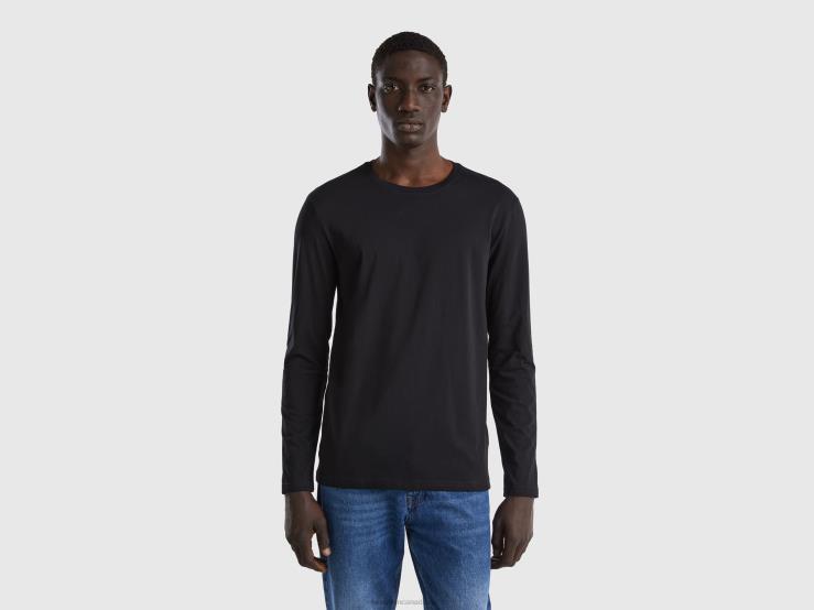 Long Sleeve Pure Cotton T-Shirt B4BF1304 Benetton Men Black