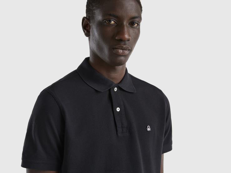 Black Regular Fit Polo B4BF1402 Benetton Men Black