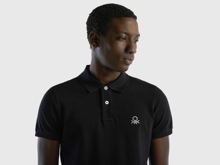 Black Slim Fit Polo B4BF1411 Benetton Men Black